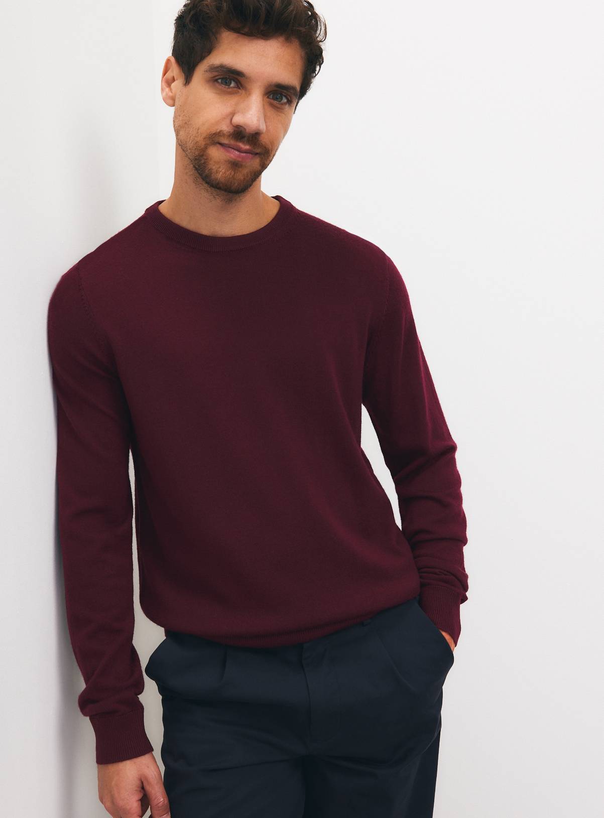 Dark Red Merino Wool Crew Neck Jumper M - Image 1